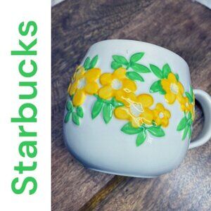 STARBUCKS 2007 Floral Ceramic 12 oz Mug Yellow White